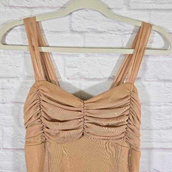 M Ariella Gold Y2K Asymmetrical Midi Dress Womens Size XS S Whimsical Fairy Rose - Picture 2 of 12